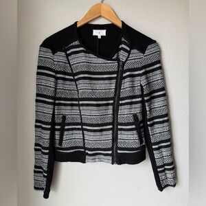 Lou and Grey Striped Knit Moto Zip Up Jacket Pockets Womens Size XS